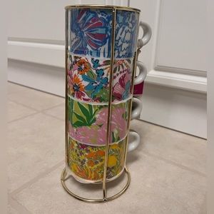 Lilly Pulitzer cappuccino cups (4) with gold holder